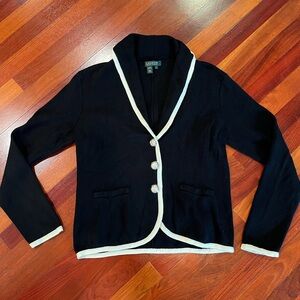 Lauren Ralph Lauren Black Blazer Cardigan with Cream  Accents